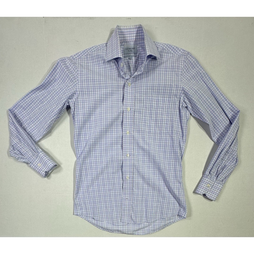 Ledbury Slim Fit Shirt 15 Blue Pink Plaid Dress Shirt Mens Button Up Long Sleeve